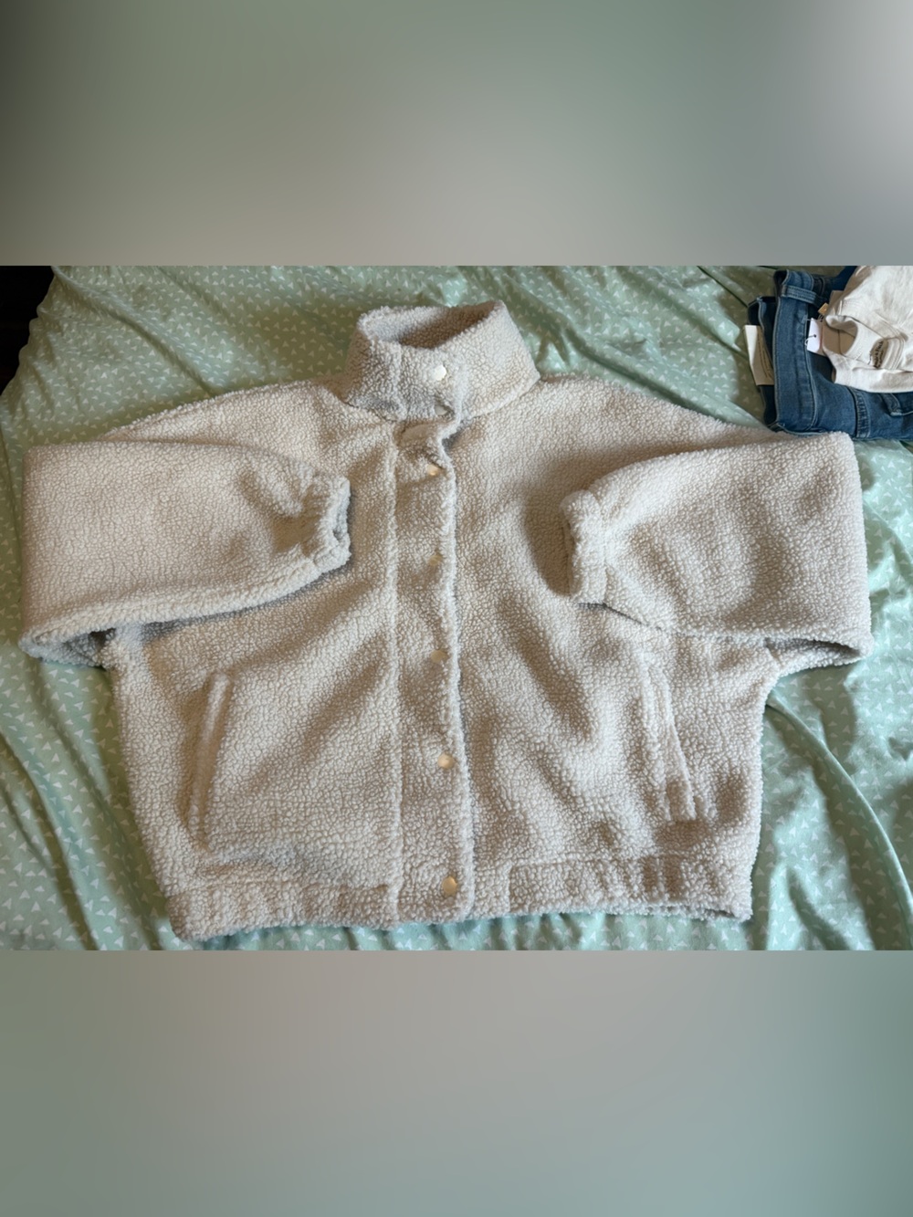 H&M Cream Teddy Snap-Front Jacket